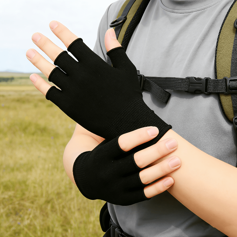 ถุงมือถักสีดำแบบครึ่งนิ้ว ระบา - Cycling To Work บทวิจารณ์และราคา