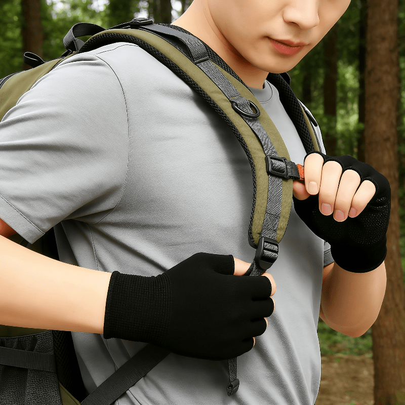 ถุงมือถักสีดำแบบครึ่งนิ้ว ระบา - Cycling To Work บทวิจารณ์และราคา